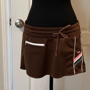Hollister Y2K Vintage Micro Mini skirt Medium brown elastic waist pocket